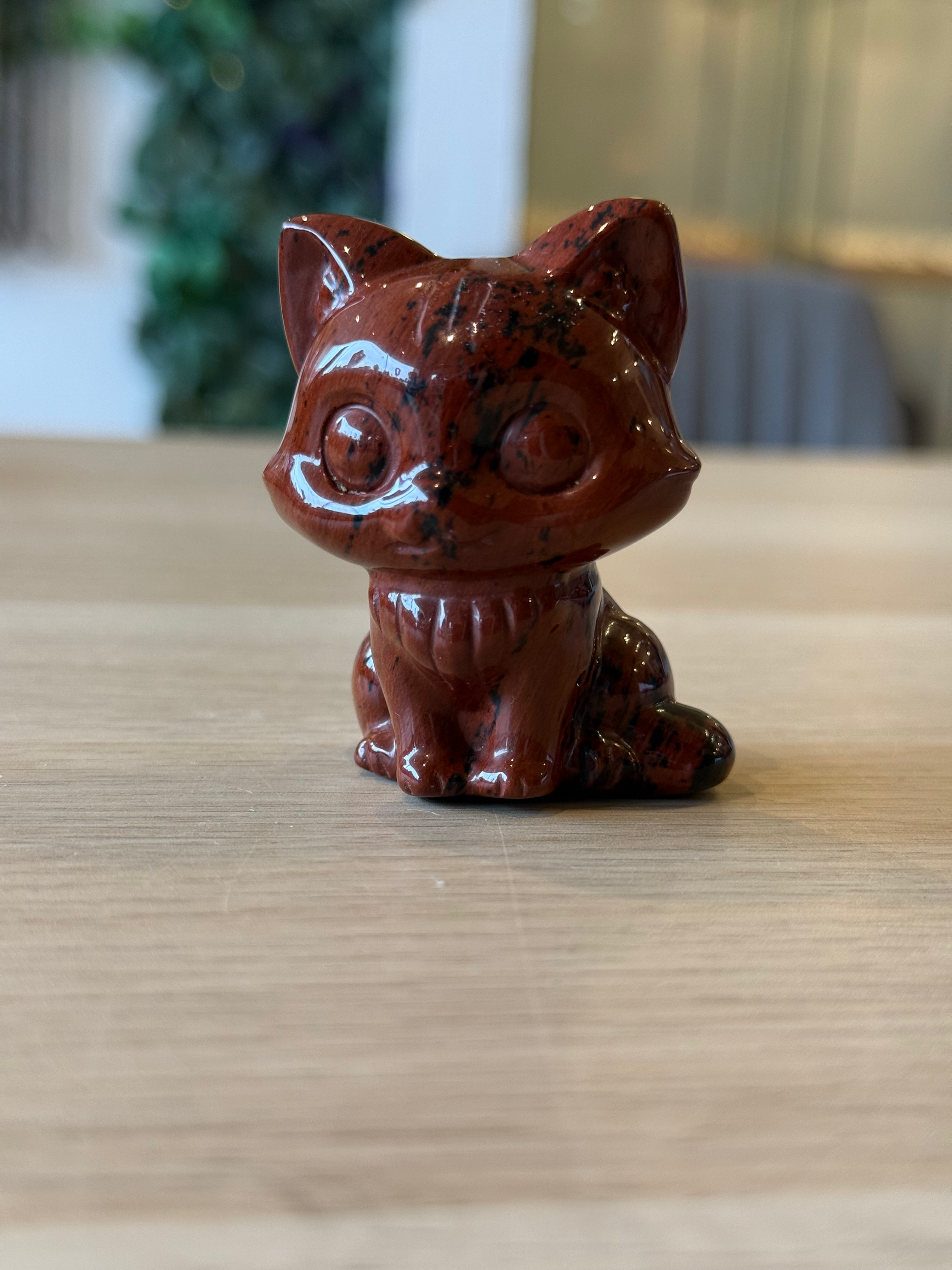 Red Obsidian Cat Carving - 5.5cm x 4.5cm x 4cm - 90g