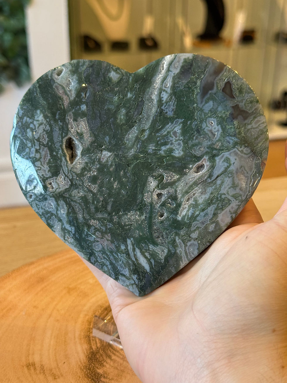 Thumbnail: Moss Agate Heart - 12cmx 13cm - 430g