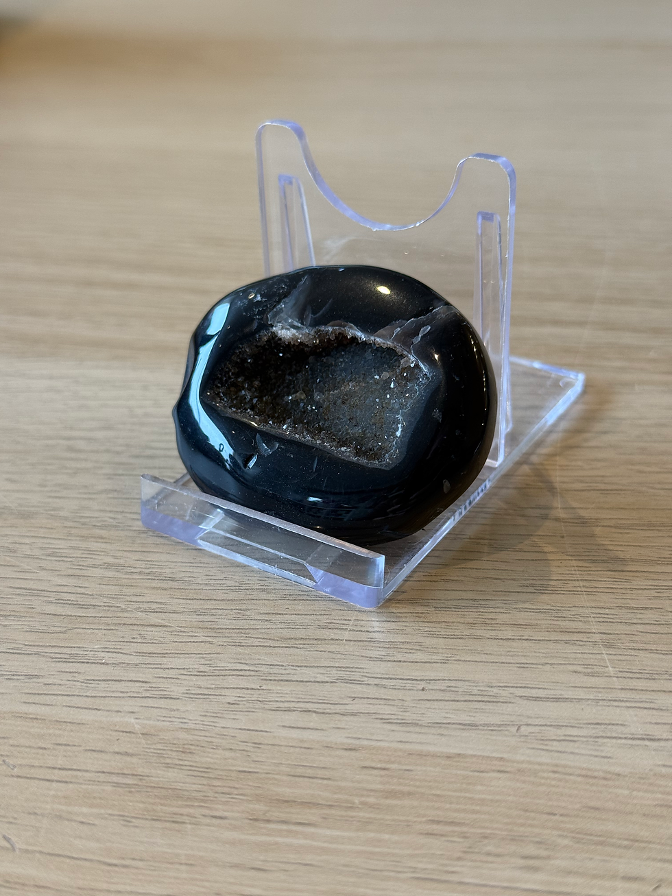 Thumbnail: Black Agate Druze Palmstone - 5cm x 4cm - 48g