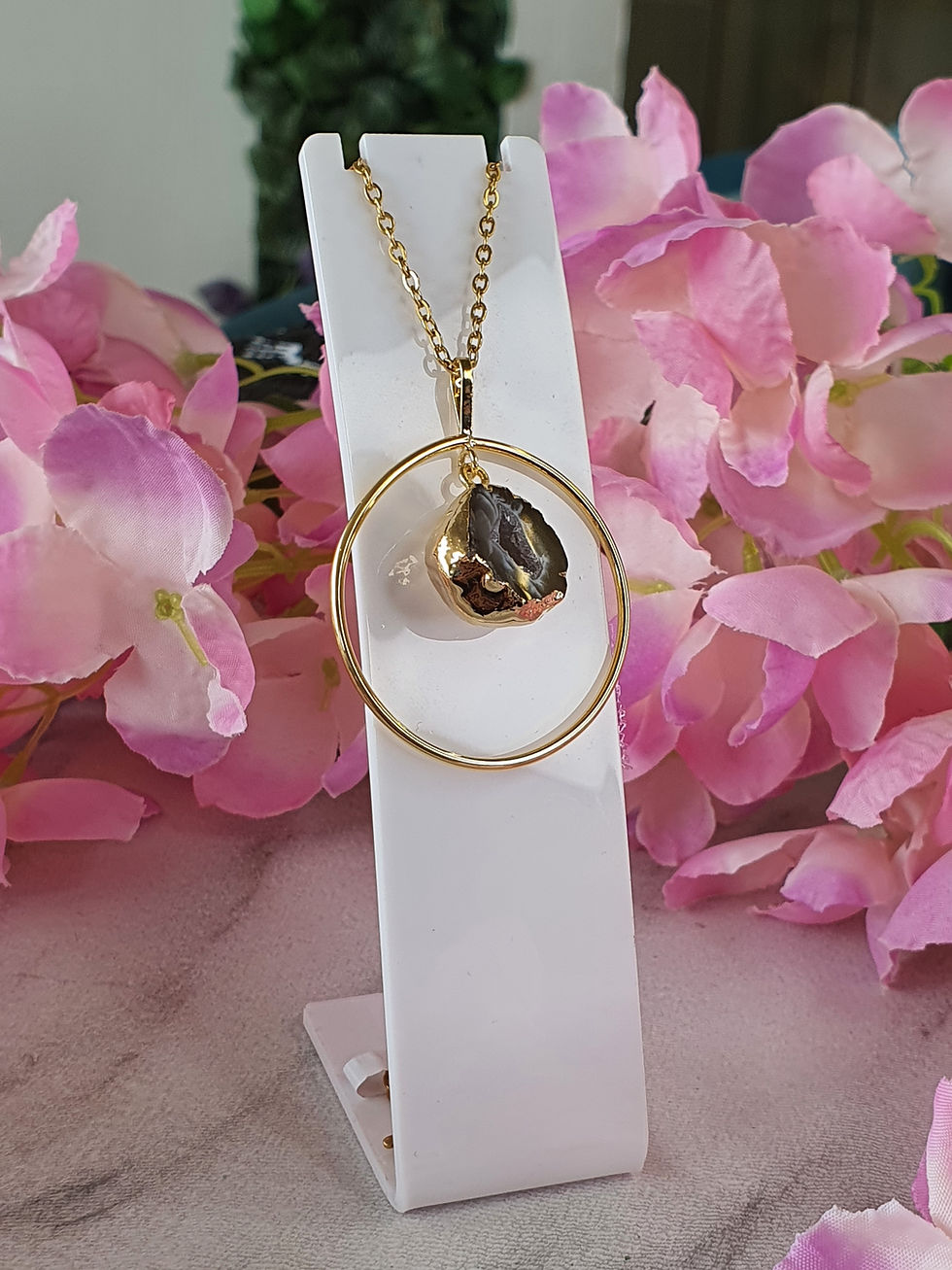 Thumbnail: Gold Druzy Agate Circular Pendant
