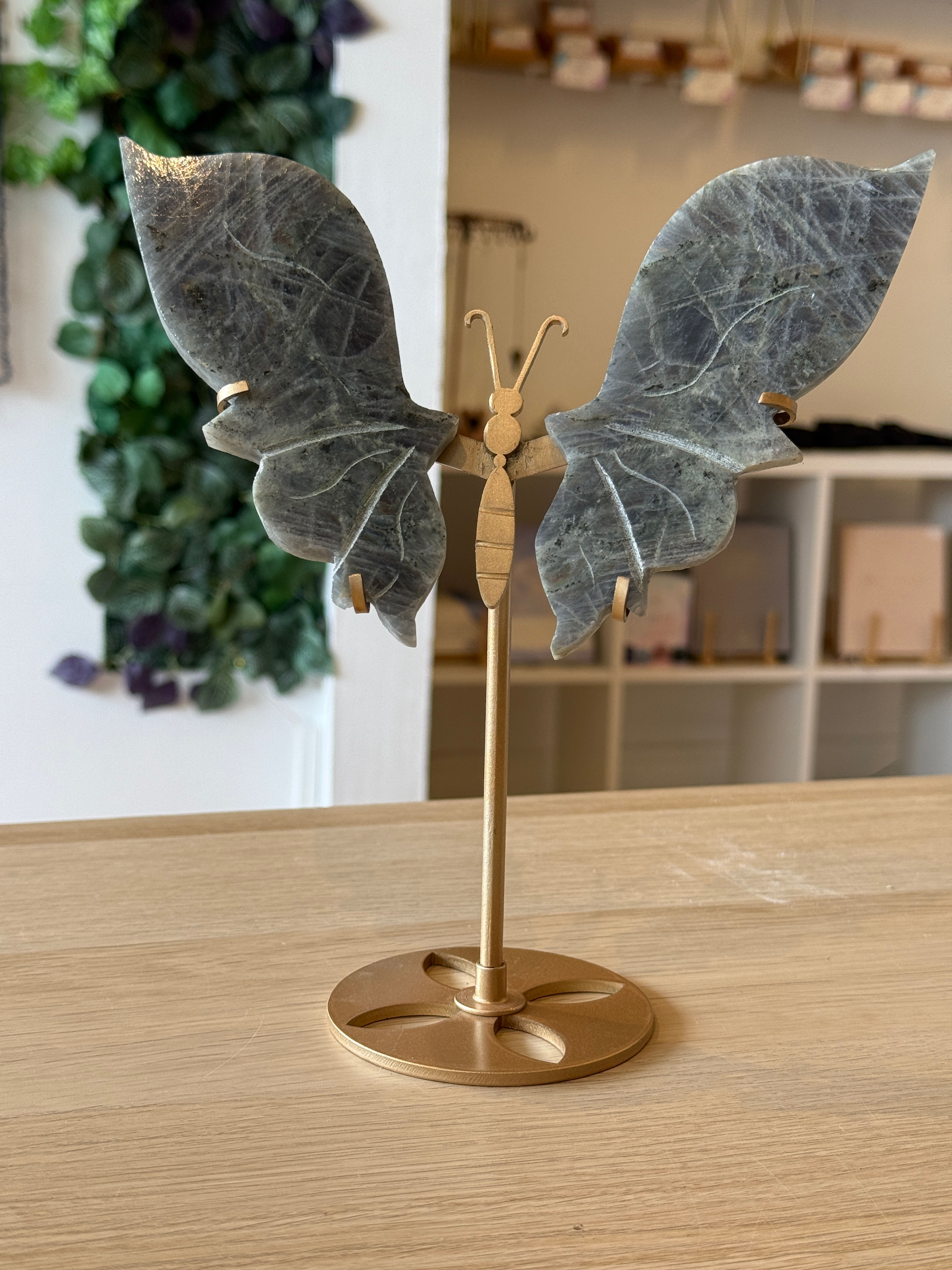 Labradorite Butterfly Wings on Stand - 21cm x 19cm - 394g
