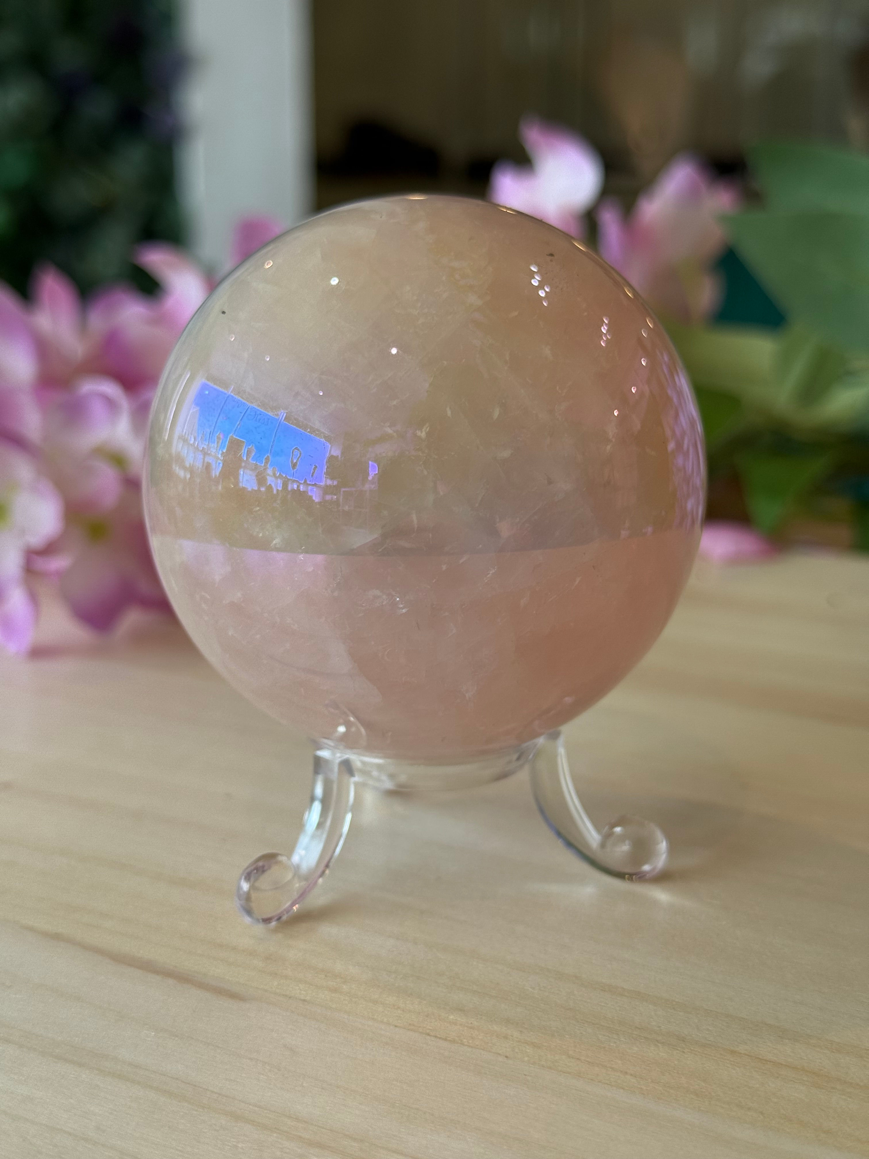 Aura Rose Quartz Sphere - 6.5cm - 468g