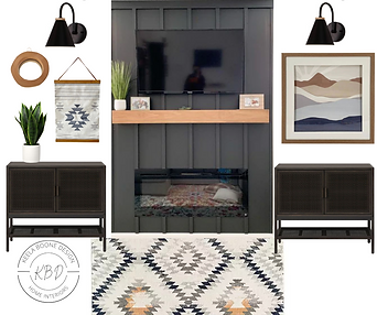 Contemporary fireplace with matching accents inspiration board