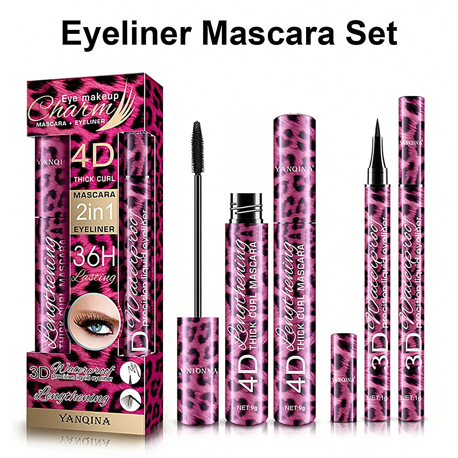 YANQINA Liquid Eyeliner Pencil 4D Waterproof Mascara Set Cosmetics Eye Liner Thi