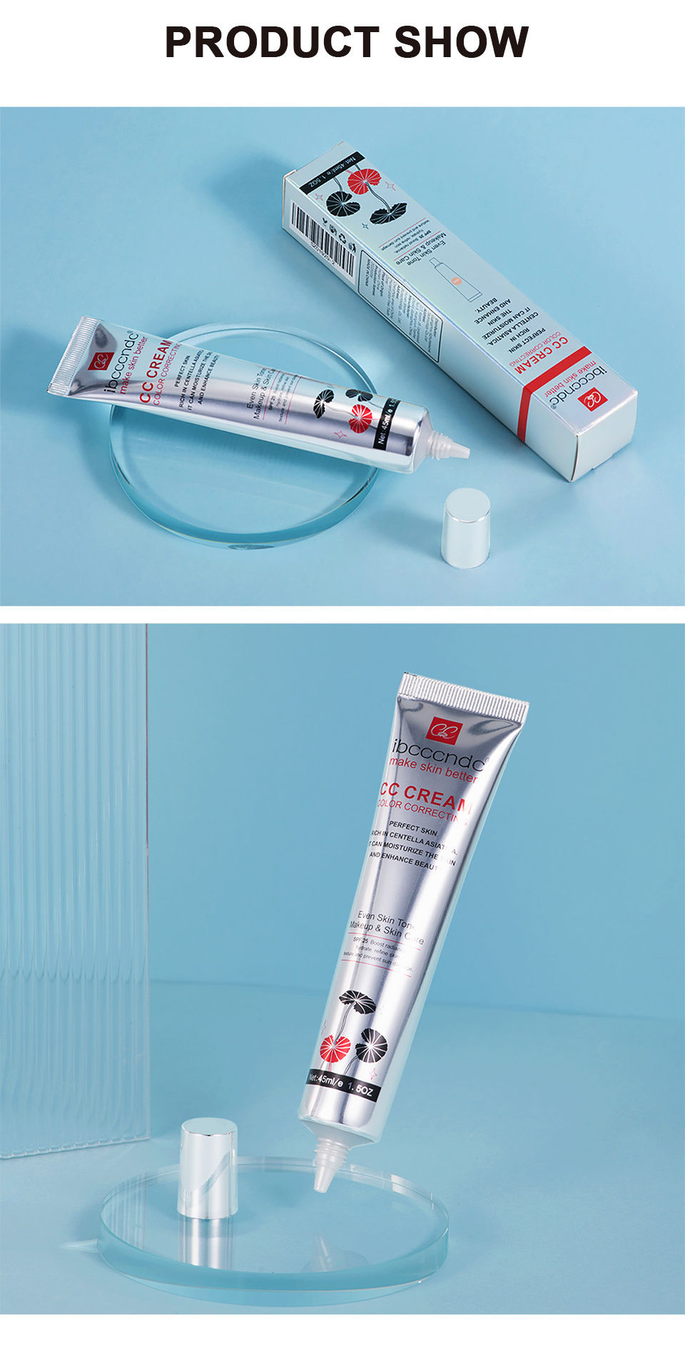 Thumbnail: 45ml Color Correcting CC Cream Facial Centella Asiatica Repair BB Cream Natural 