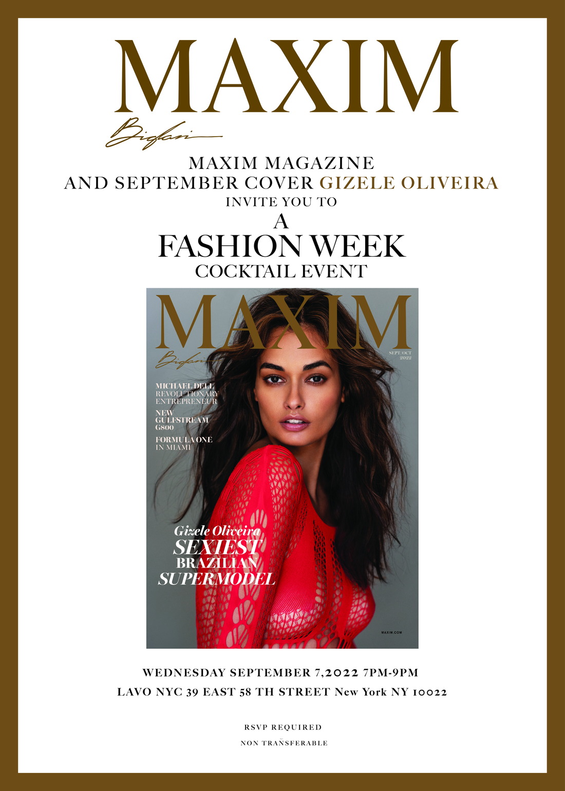 Invitation to Maxim's Fashion Week cocktail event at LAVO NYC, 7 September 2022