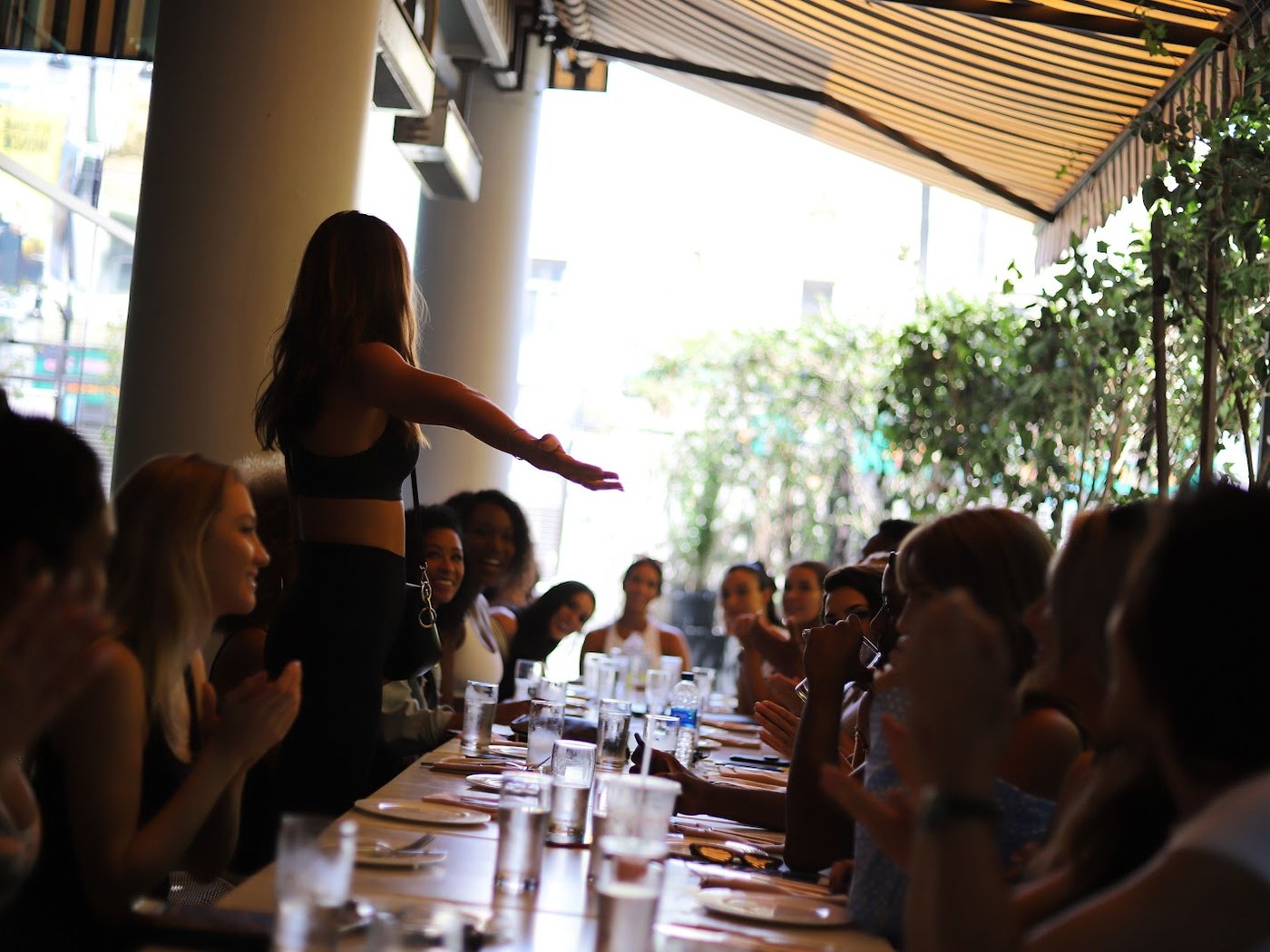 Candidates and staff at the long table dinner following the Los Angeles call