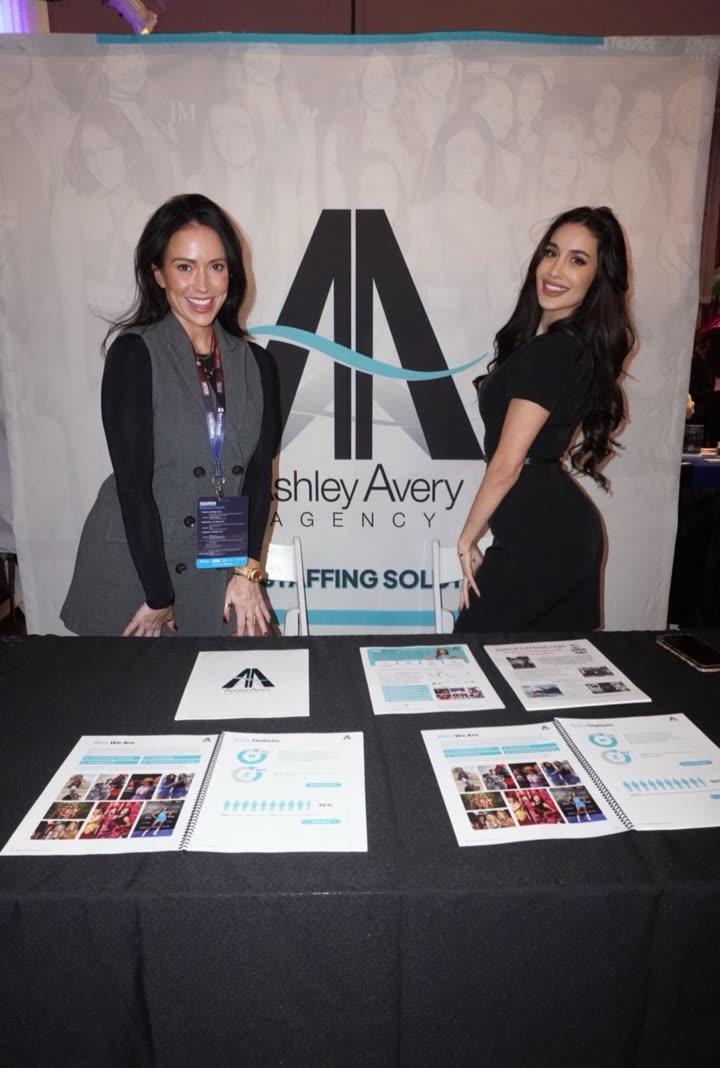 Ashley Avery Agency staff at the agency's branded booth at The Event Planner Expo 2024