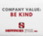 One of the core values at Services Plus is "Be Kind". Maroon text says "Be Kind" over an image of tissue paper.