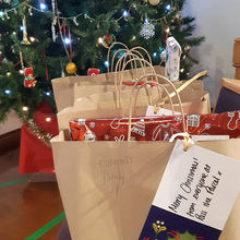 Pass the Parcel gifts and Christmas tree