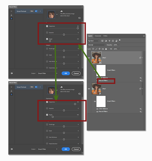 הגדרת Neural Filter עבור השכבה המשוכפלת