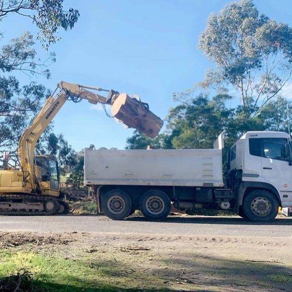 Tree removal, Truck and excavator in Gippsland