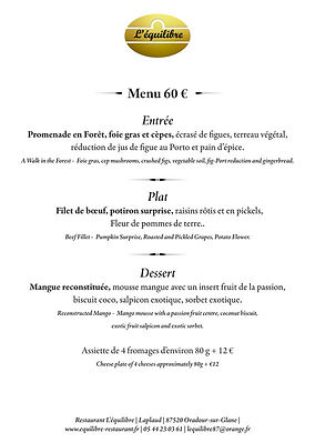 Restaurant L’équilibre Menu