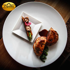 Crispy beef in a pastry crust, tender meat wrapped in golden puff pastry