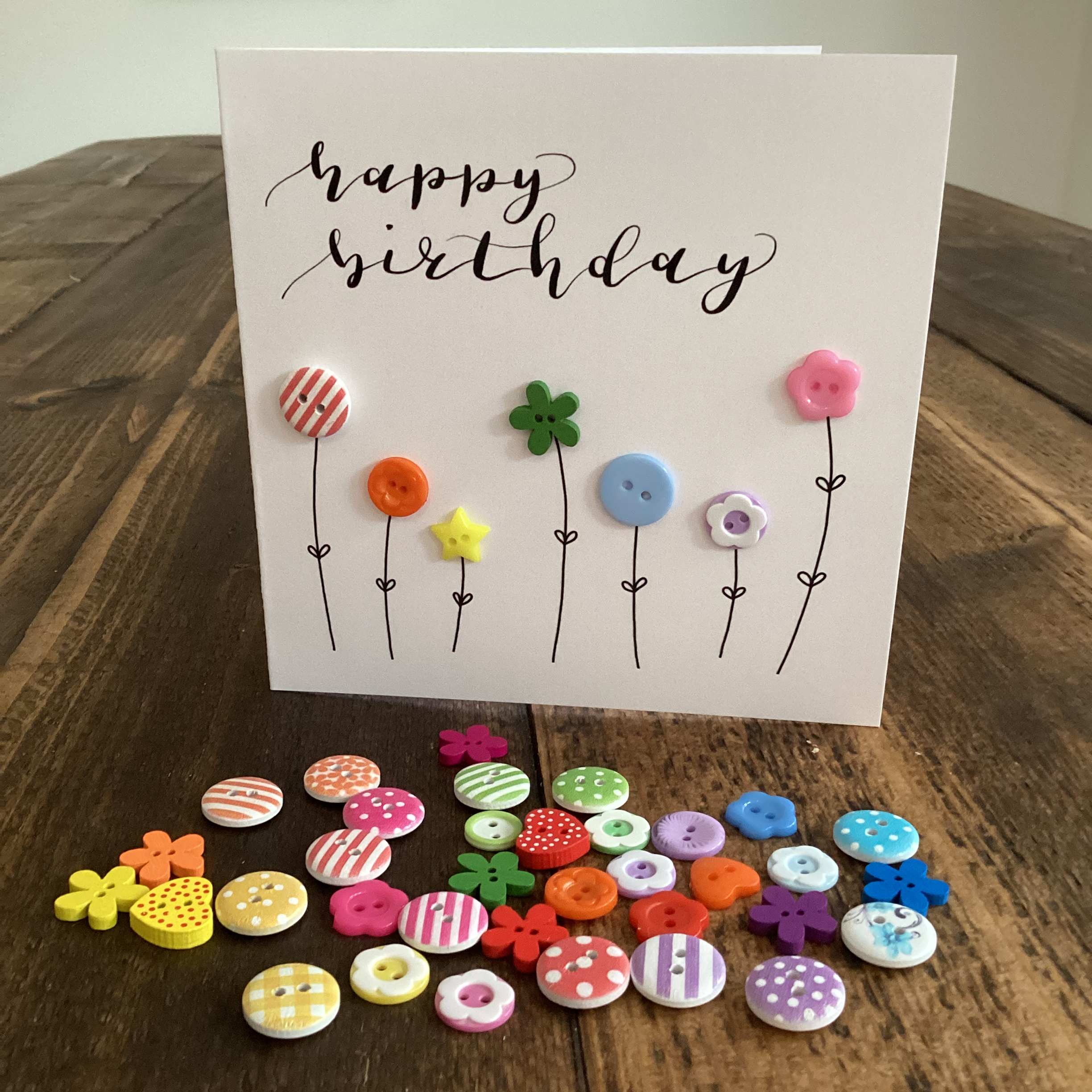 Happy Birthday 7 button flowers - rainbow card 