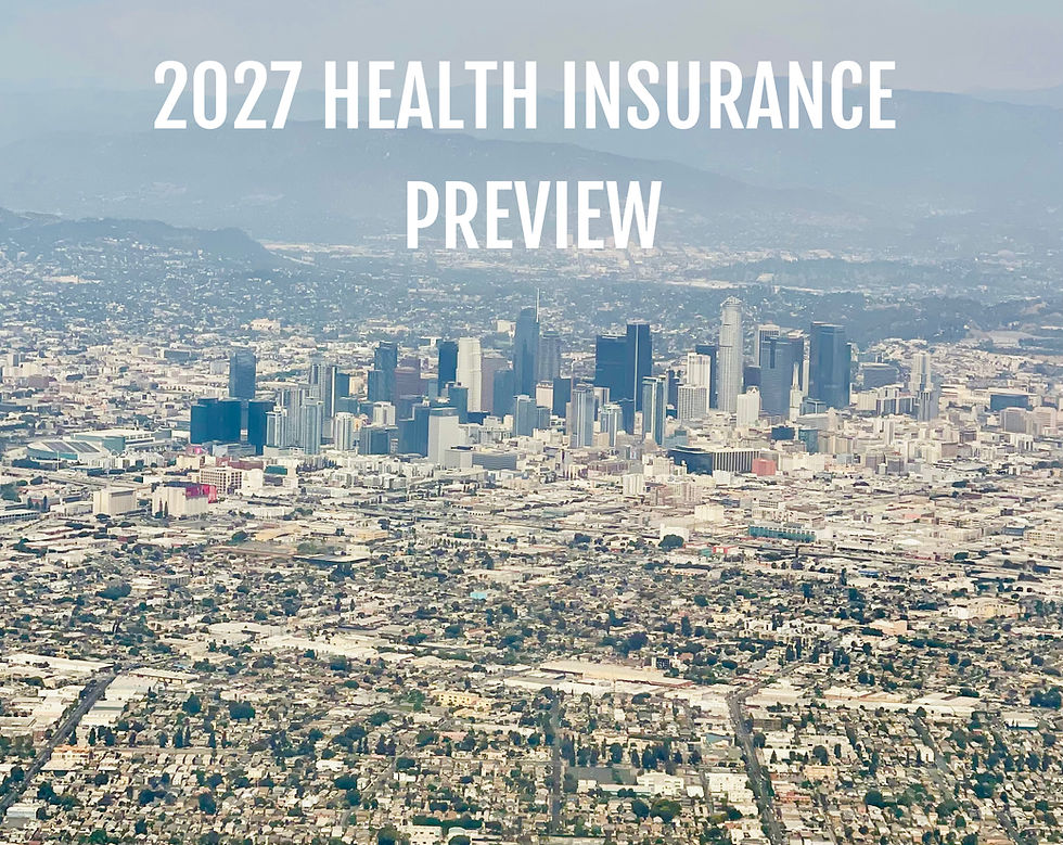 Graphic header showing Downtown Los Angeles skyline with text overlay reading 2027 Health Insurance Preview for Southern California.