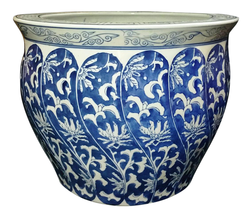 Thumbnail: Large Ceramic Asian Tree Planter/ Pot (Blue/White)