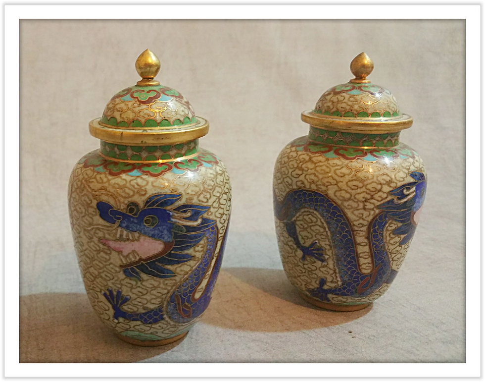 Thumbnail: Vintage Cloisonne Vase Set of Three