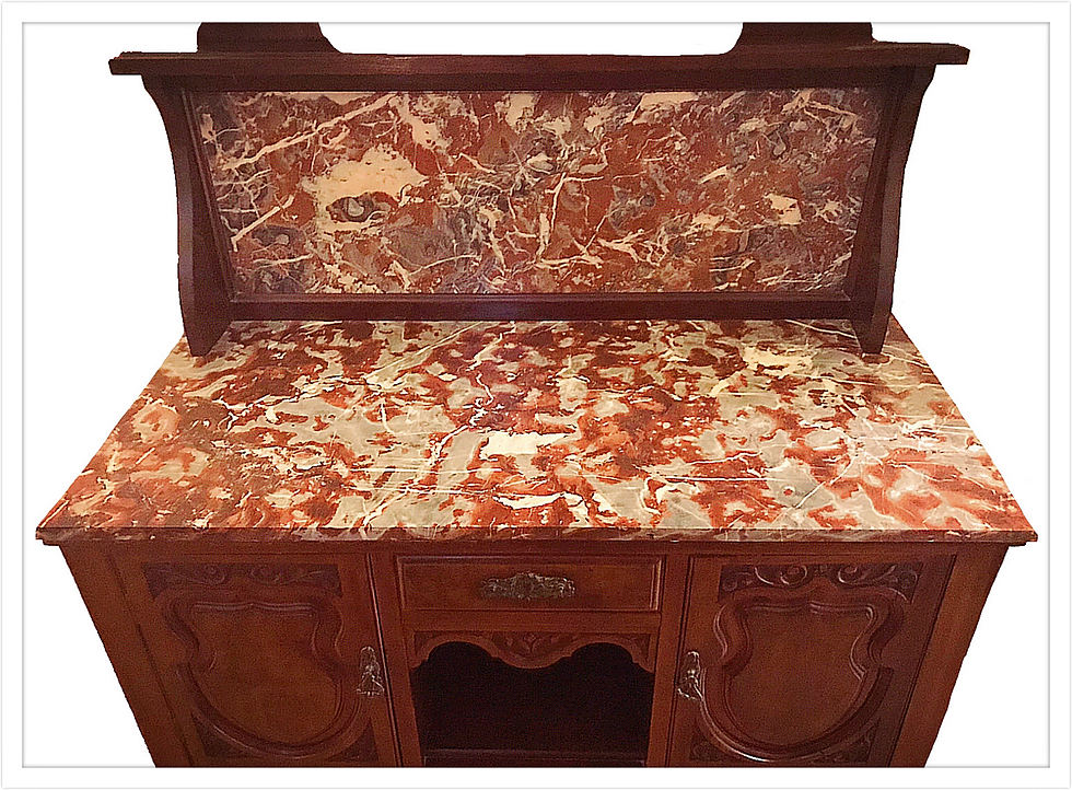 Thumbnail: 1900s Edwardian Burl Walnut & Marble Washstand with Storage