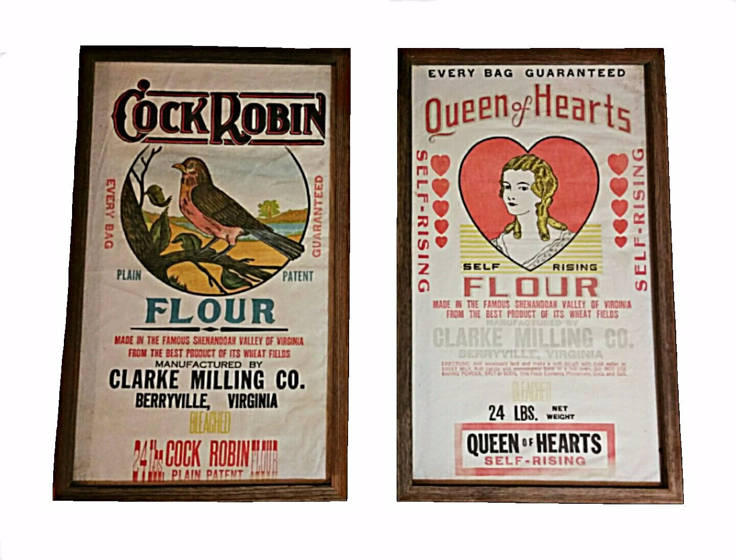 Queen of Hearts & Cock Robin Framed Flour Sacks