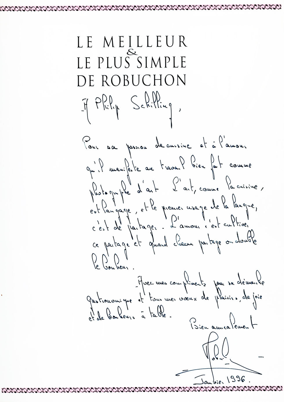 Dédicace de Joël ROBUCHON pour PHILIP.