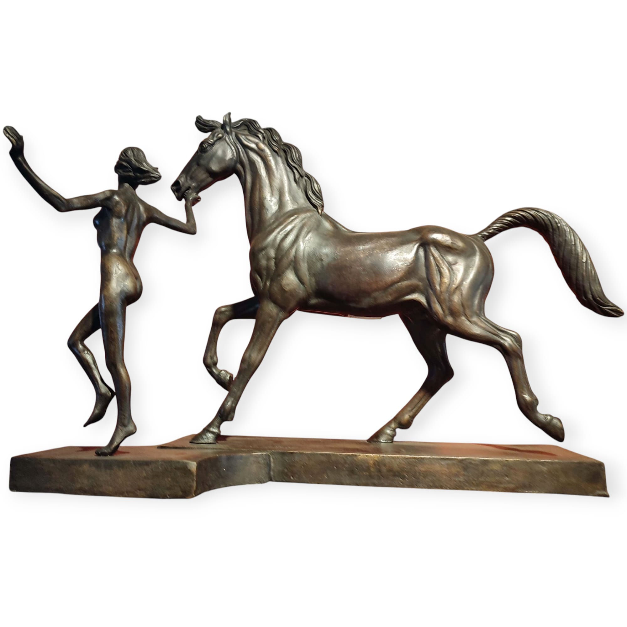 G. Solari, scultura in bronzo raffigurante donna con cavallo