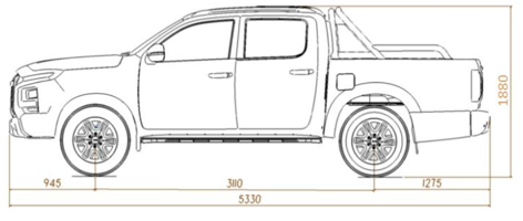 มุมมองด้านข้างของ JAC T9 EV Side view of the JAC T9 EV  รถกระบะไฟฟ้า JAC T9  JAC T9 electric pickup Thailand