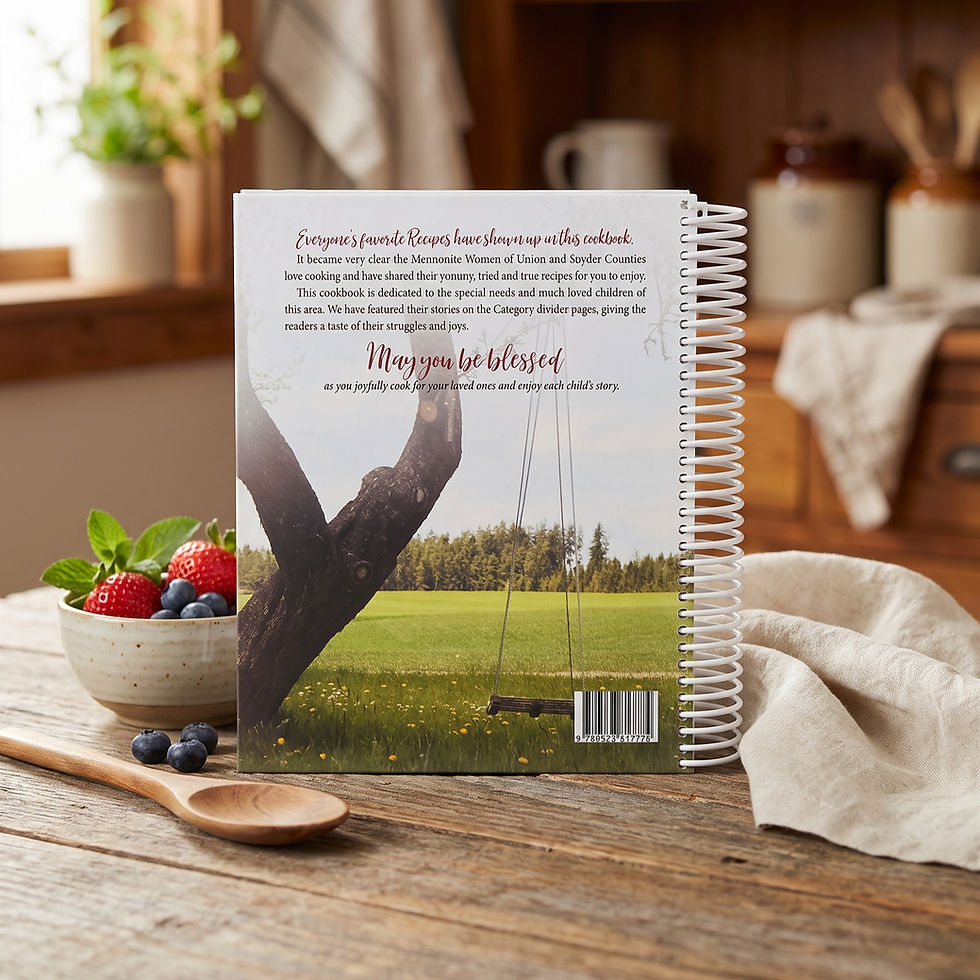 Back cover of a spiral-bound cookbook by Mennonite Women.