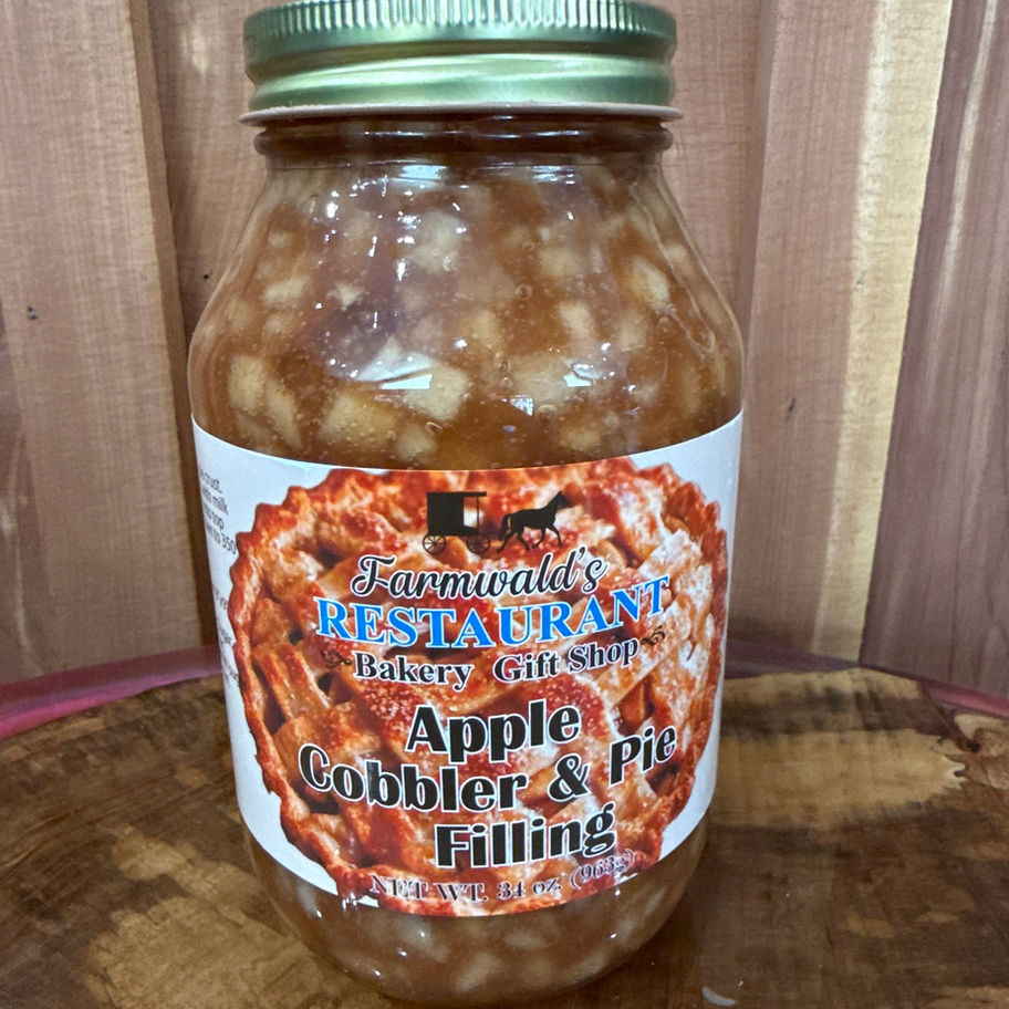 34oz jar of Farmwald's Restaurant Apple Cobbler & Pie Filling