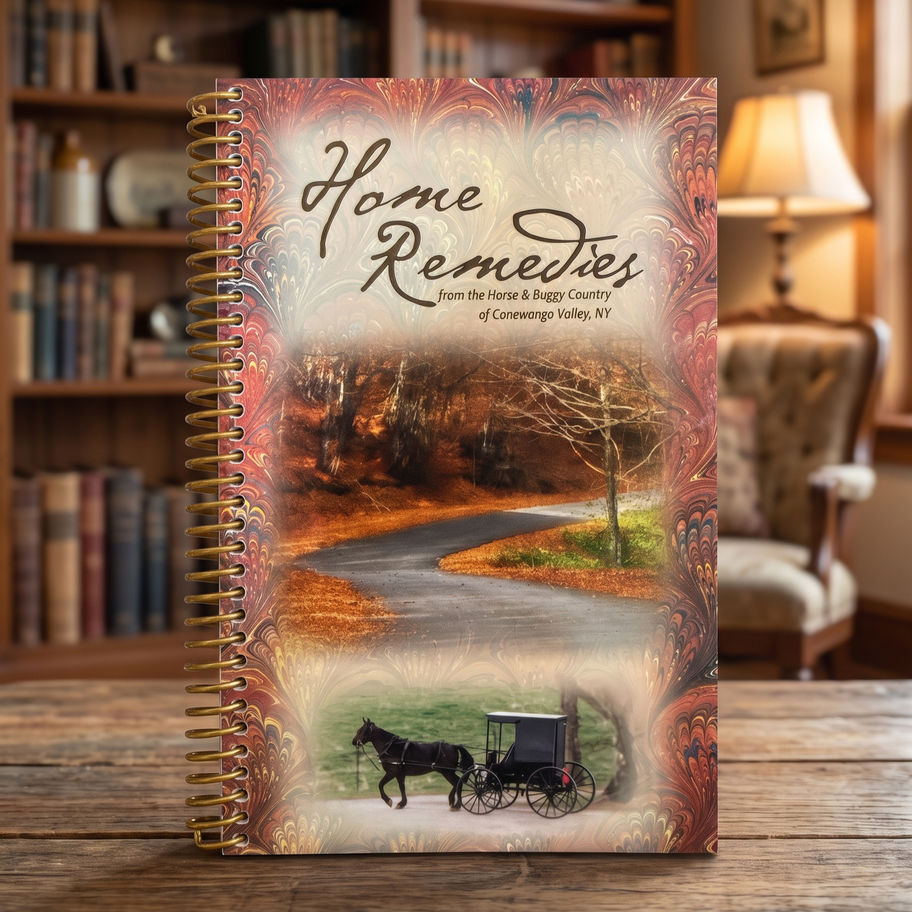Home Remedies from Horse & Buggy Country book on a table.