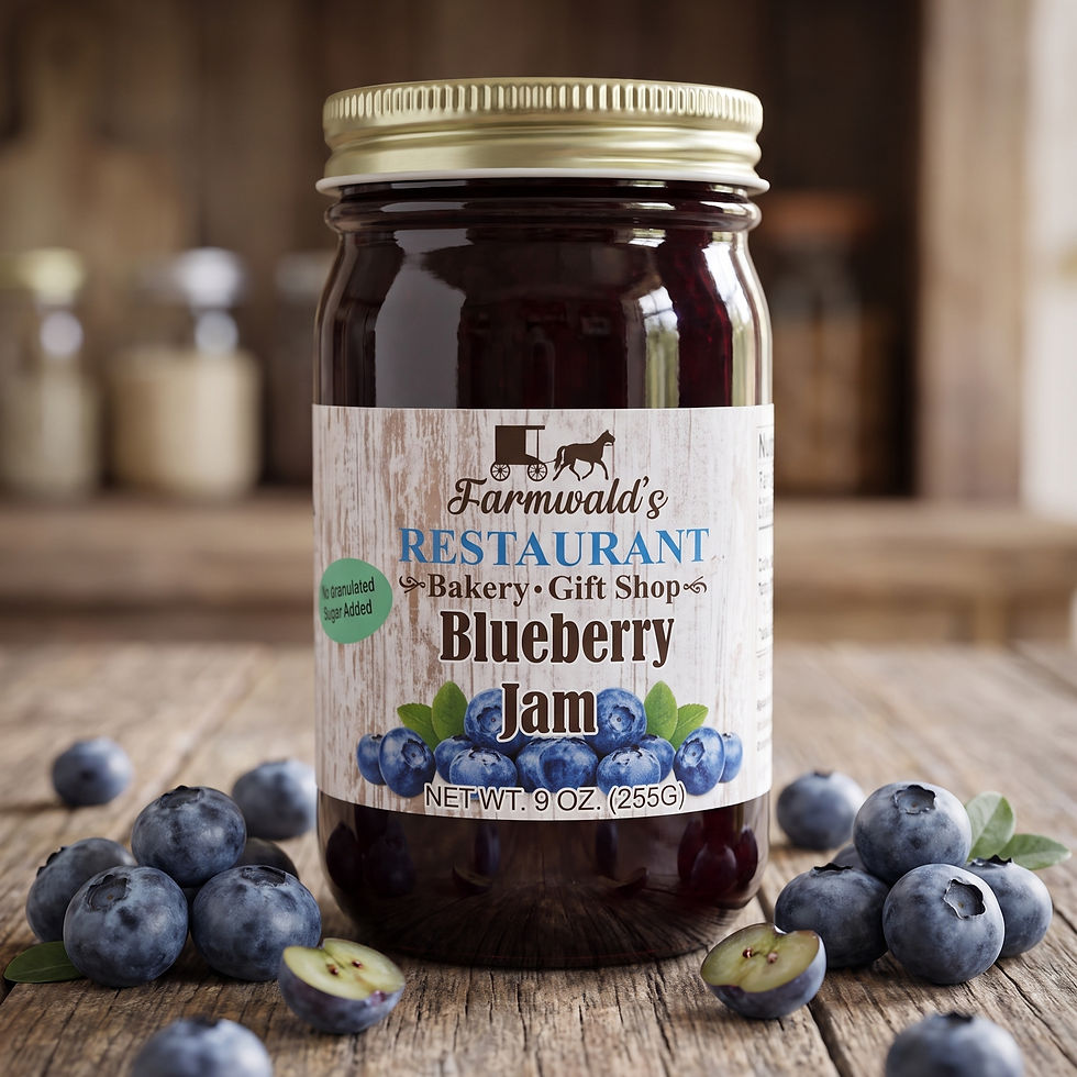 Farmwald's Restaurant Blueberry Jam 9oz jar with no sugar added