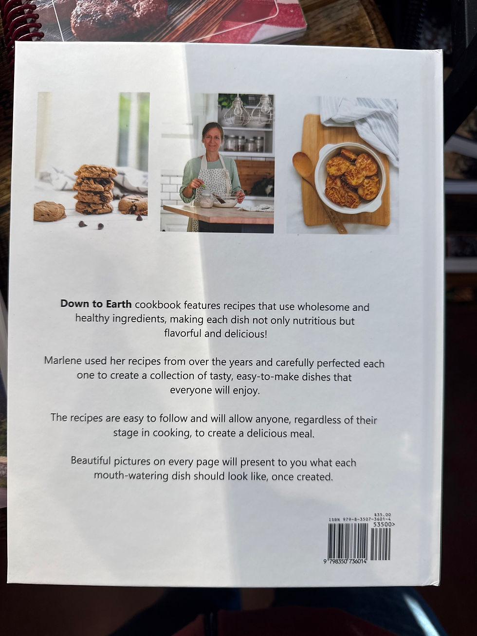 Back cover of Down to Earth cookbook by Marlene