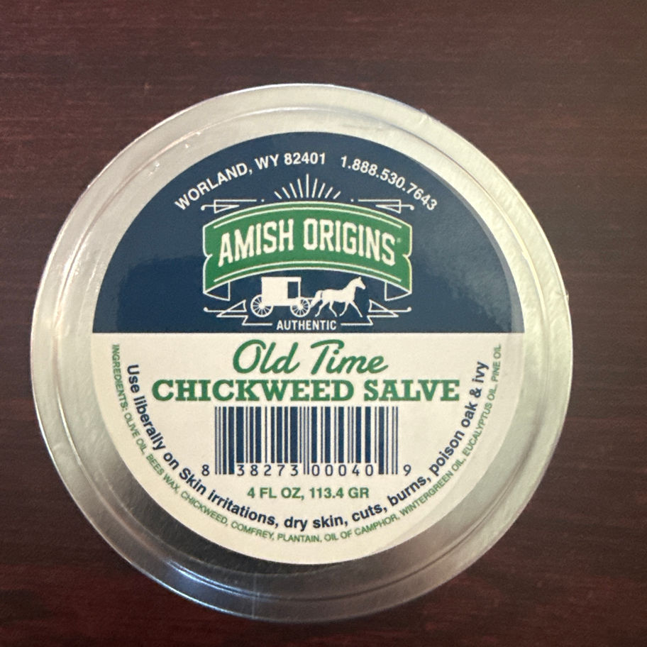 Amish Origins Old Time Chickweed Salve 4 oz tin lid