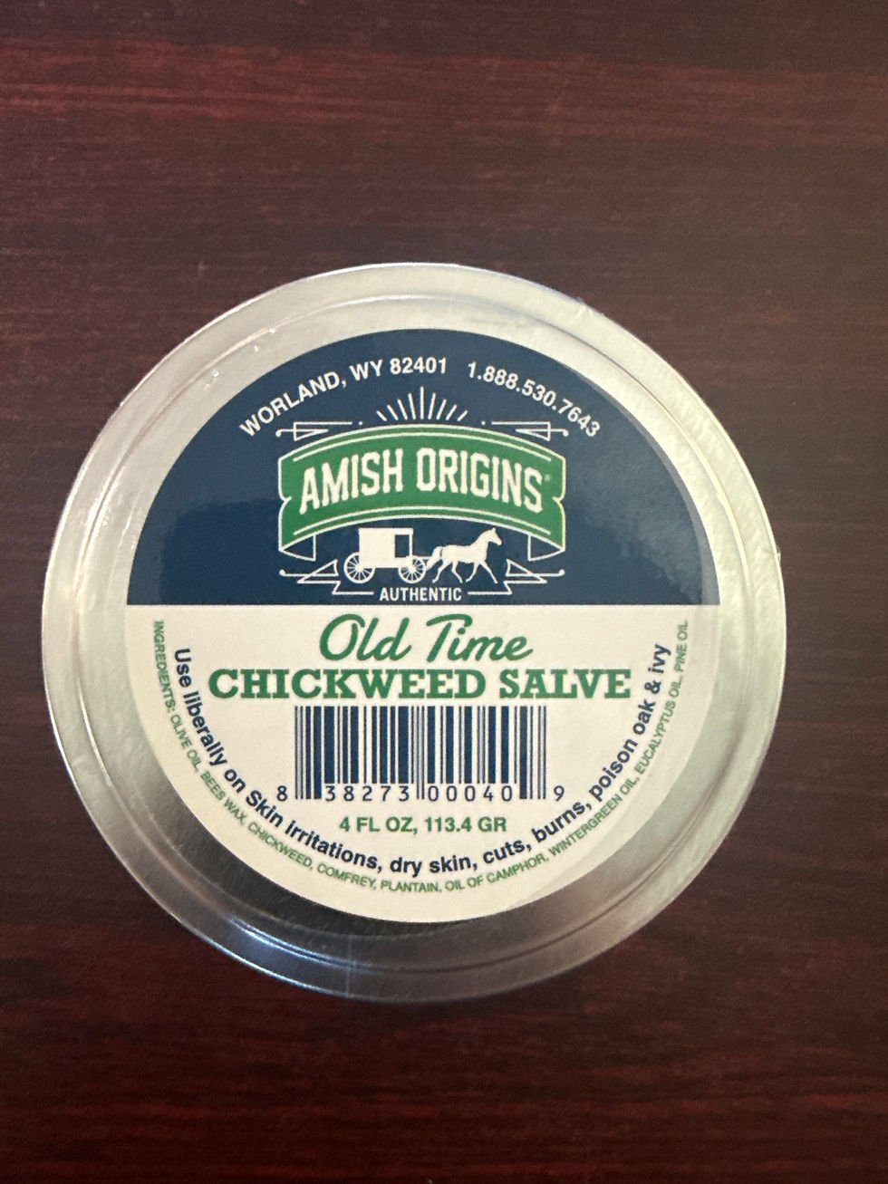 Amish Origins Old Time Chickweed Salve 4 oz tin lid