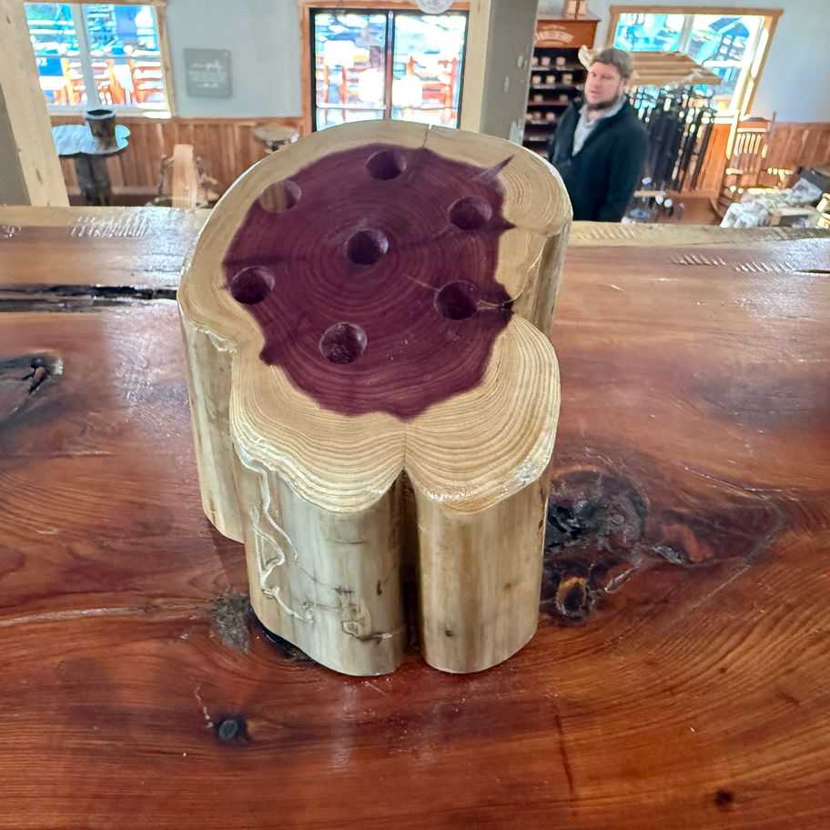 Amish Handcrafted Cedar Pencil Holder on a wood table