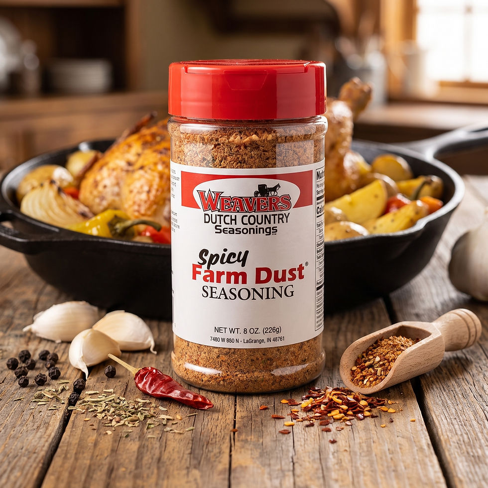 Weavers Spicy Farm Dust Seasoning 8oz with roasted chicken