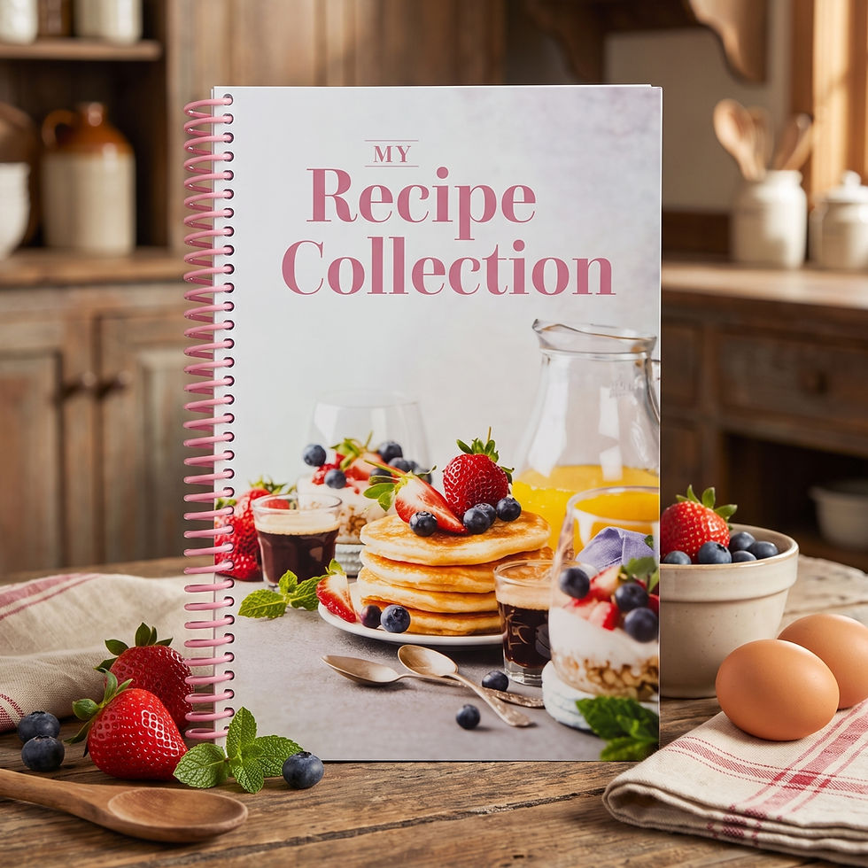 Spiral My Recipe Collection book with breakfast imagery.