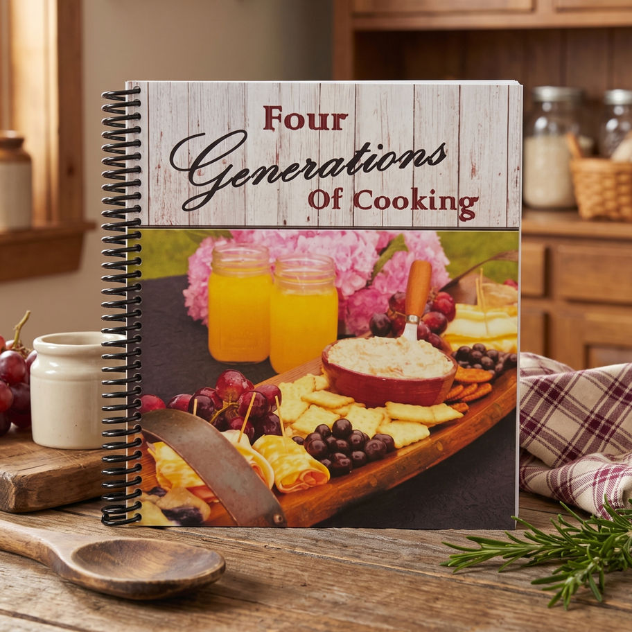 Four Generations of Cooking spiral-bound cookbook cover