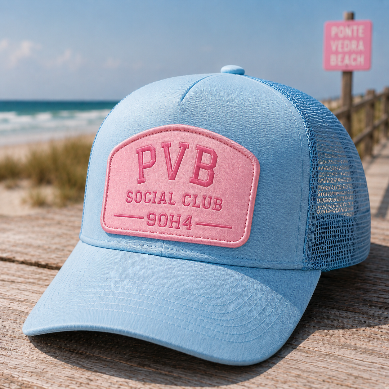 PVB Hat - Baby Blue with Pink Patch