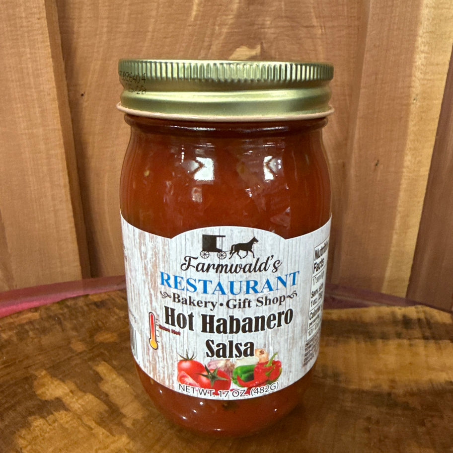 17oz jar of Farmwald's Hot Habanero Salsa