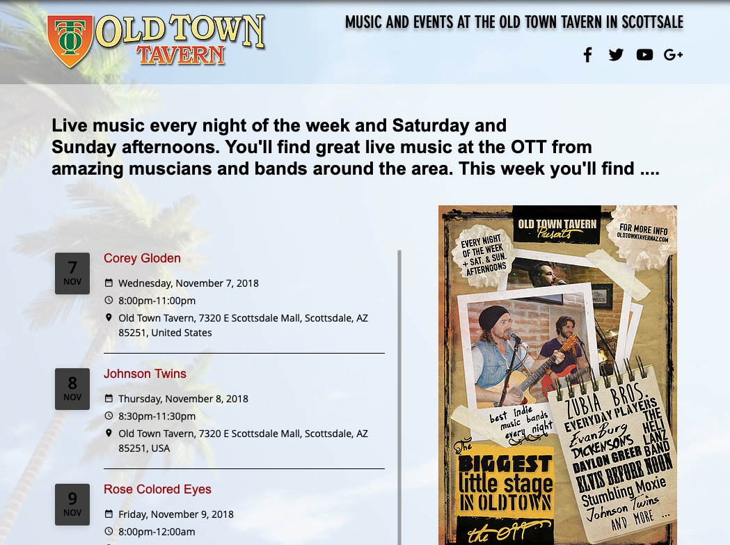 Music Events | Scottsdale AZ | Old Town Tavern Music Events | Scottsdale AZ | Old Town Tavern