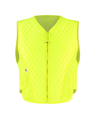 Yellow lightweight evaporative cooling vest with ActiKewl® SAF™ technology, designed to reduce heat stress and enhance comfort in high-temperature work environments
