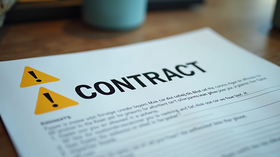 Close-up view of a contract with highlighted warning signs