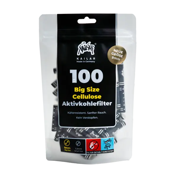 100 BIG SIZE (9mm) Cellulose Soft Aktivkohlefilter