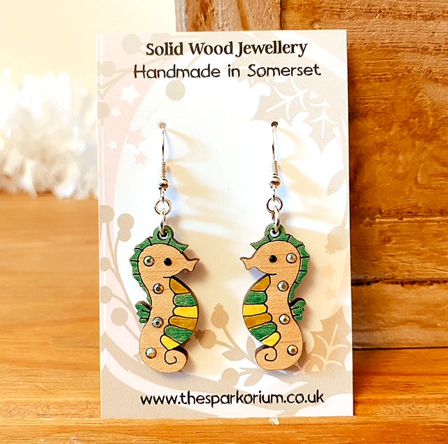 Sea Horse Solid Maple Dangle Earrings