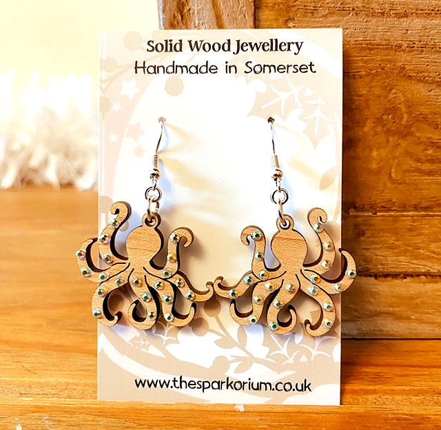 Octopus Solid Maple Dangle Earrings
