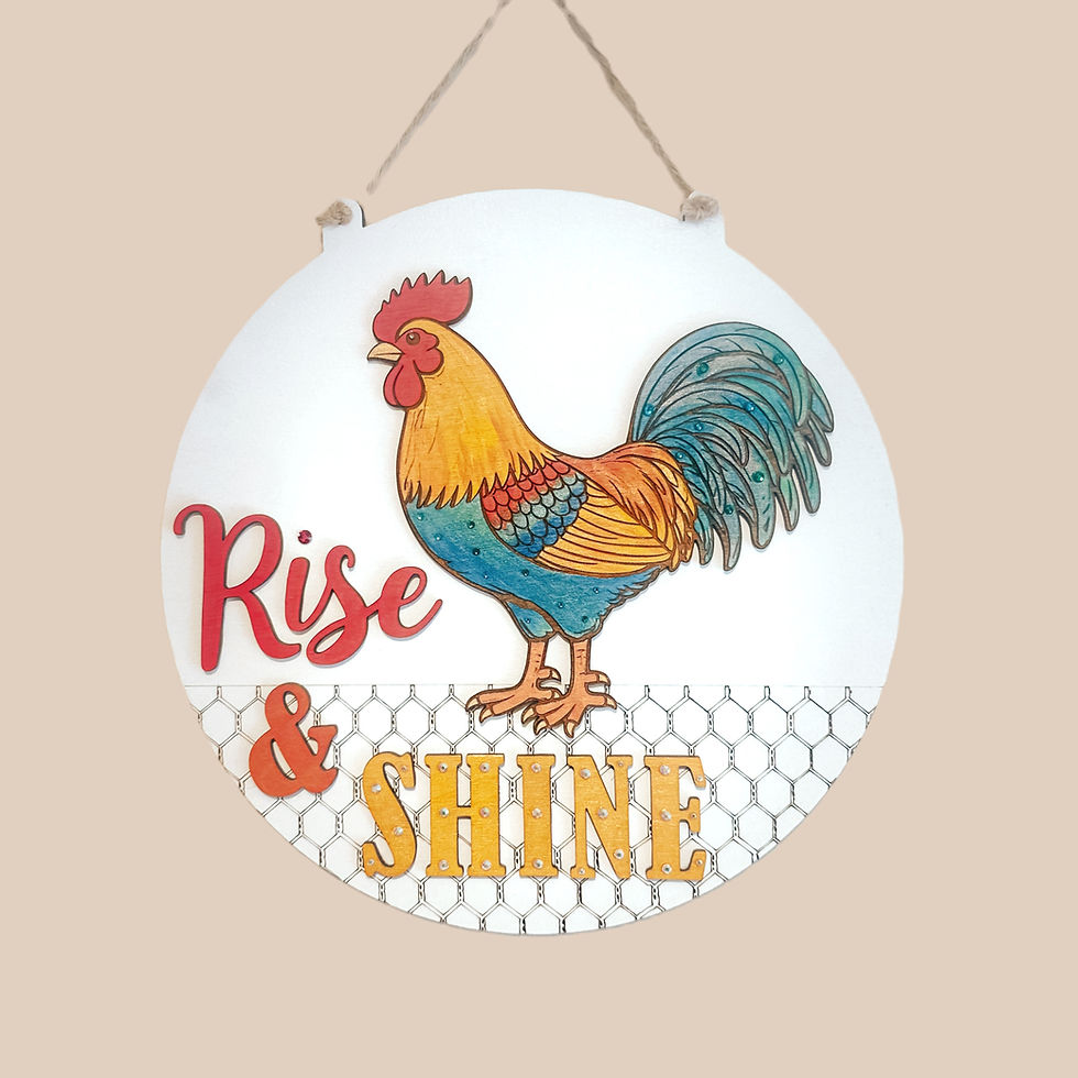 Cockerel Rise & Shine Farmhouse Wooden Sign