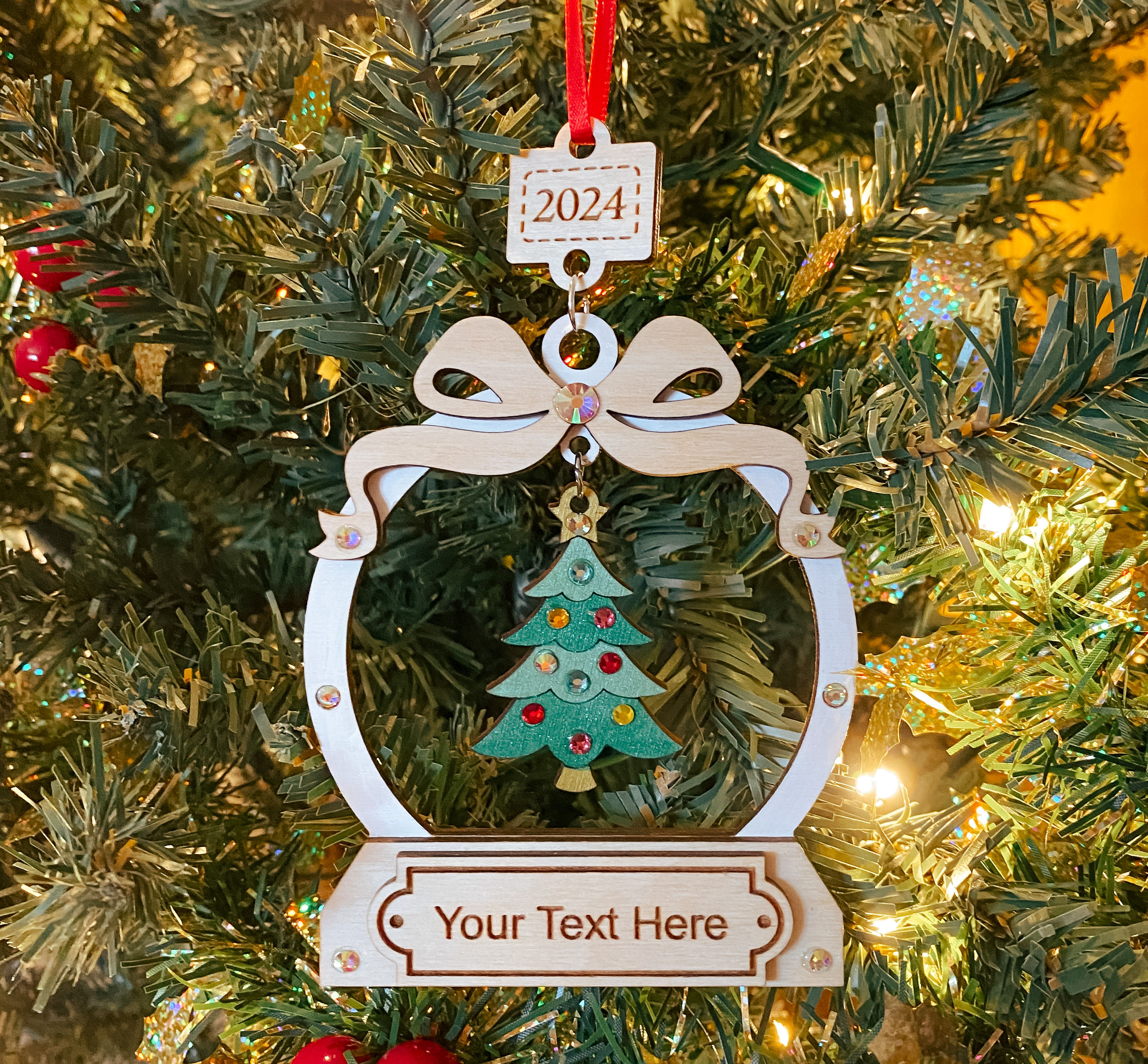Christmas Tree Dangle Wooden Decoration, add your own text.