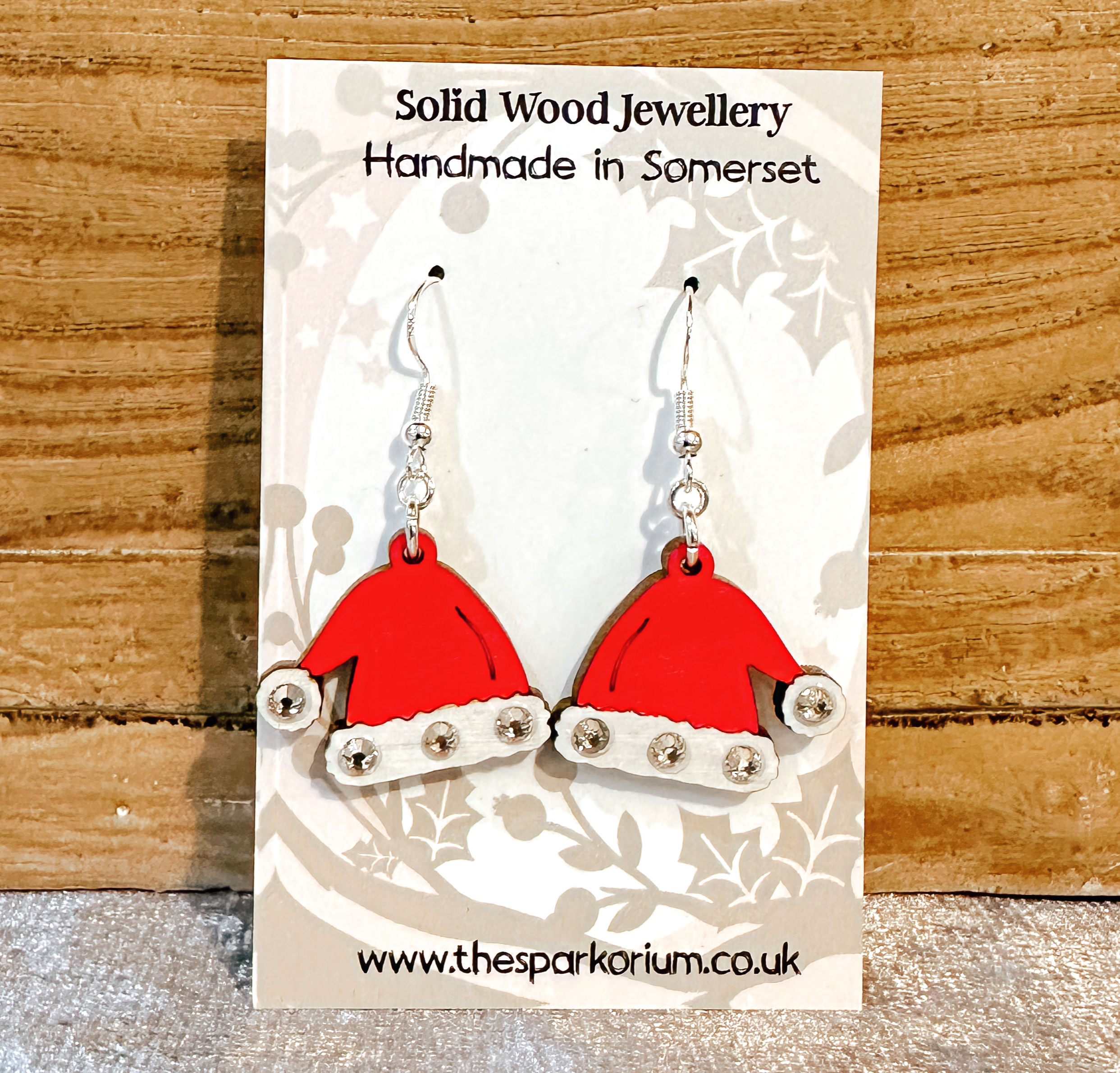 Santa Hat Solid Wood Dangle Earrings