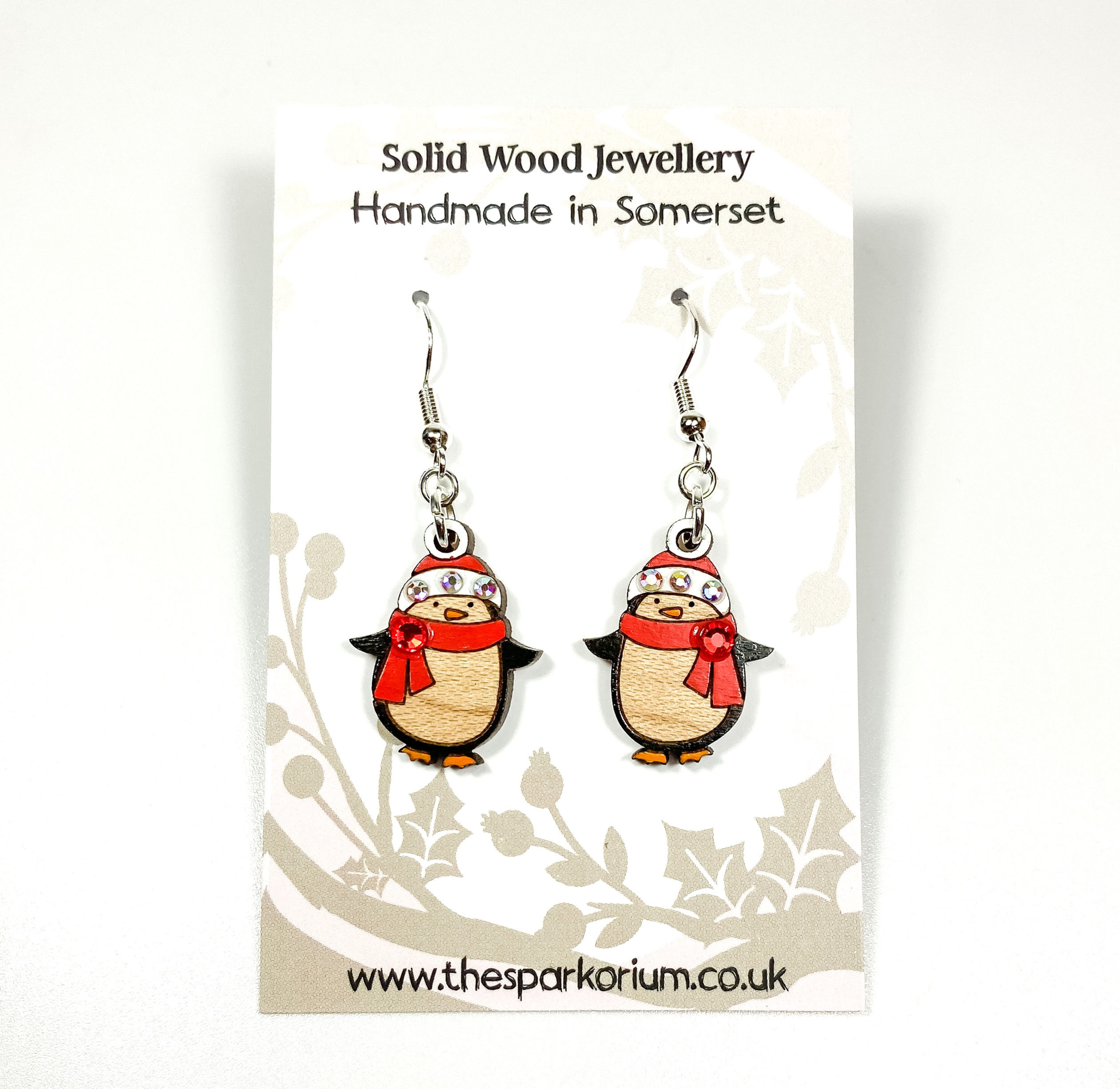 Penguin Solid Maple Wood Dangle Earrings